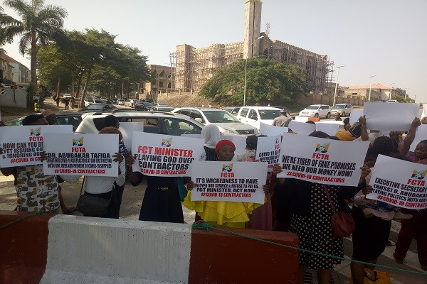 COVID 19 contractors protest in Abuja