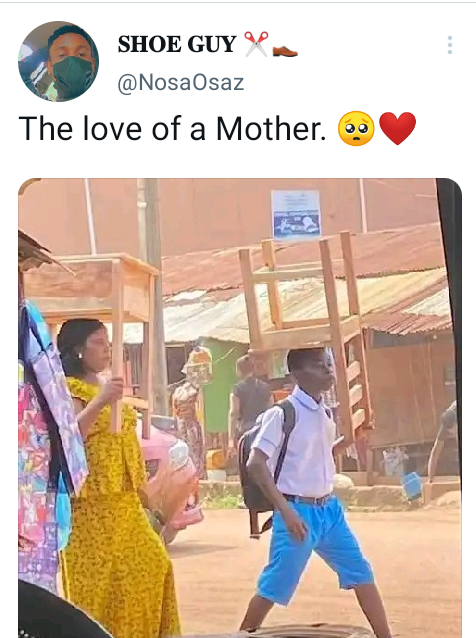 Isso não é amor. Isso é mimo - assessor do governador Ayade reage a foto viral de uma mãe carregando o armário de seu filho para a escola 1