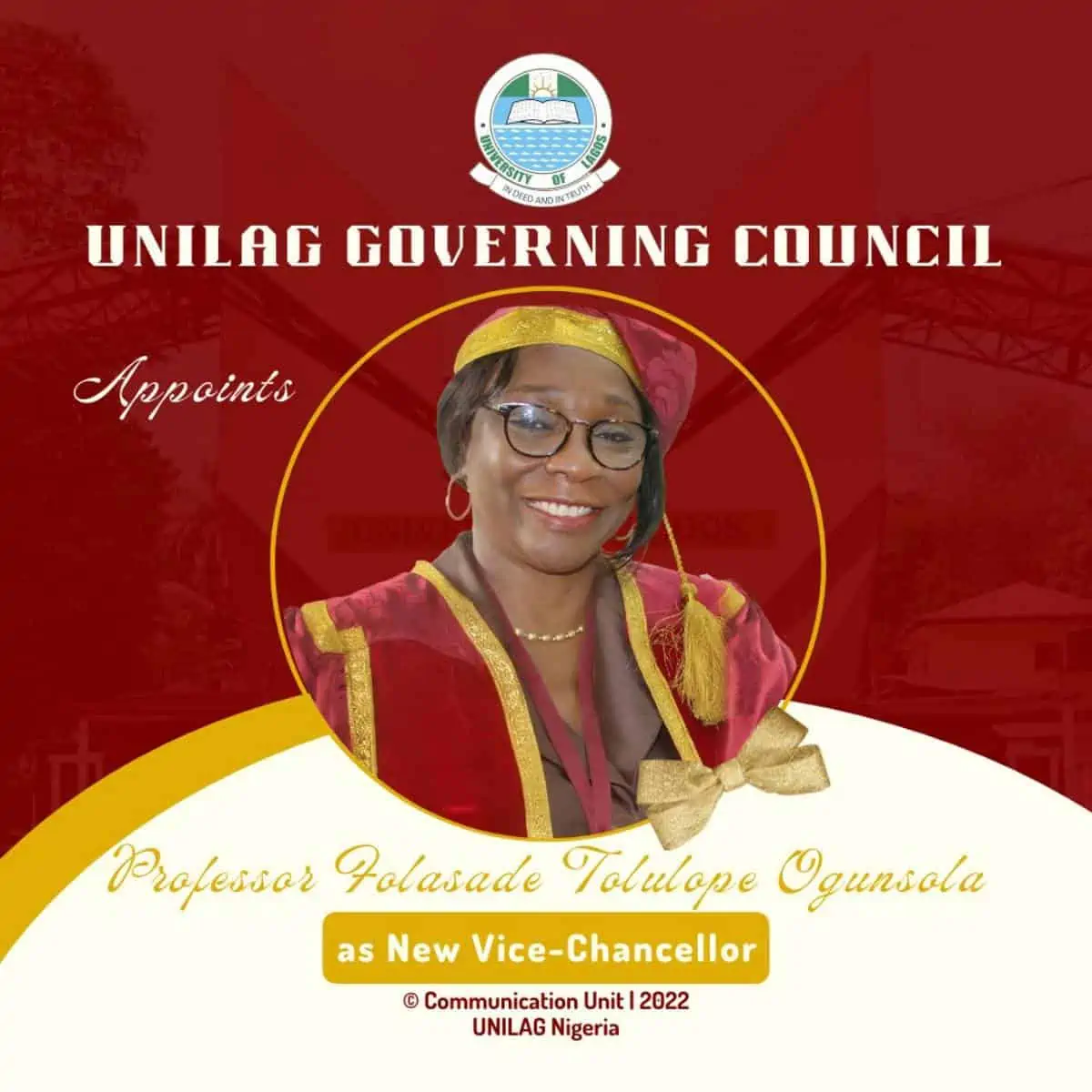 UNILAG Female Vice Chancellor Prof Folasade Ogunsola