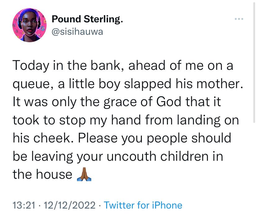 Leave your uncouth children at home — Lady tells parents